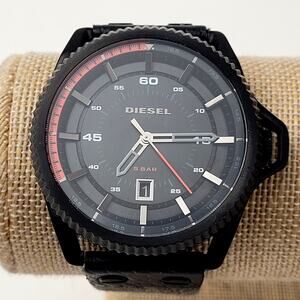 Diesel Stainless Steel Water Resistant Men's Watch Canvas Band Leather Trim EUC